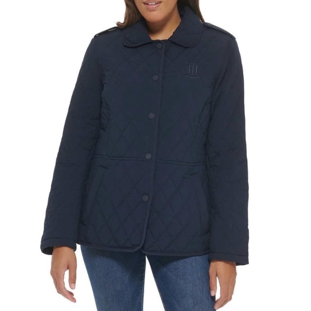 Tommy Hilfiger Women's Navy Puffer Jacket Quilted Women Size L Winter Coat